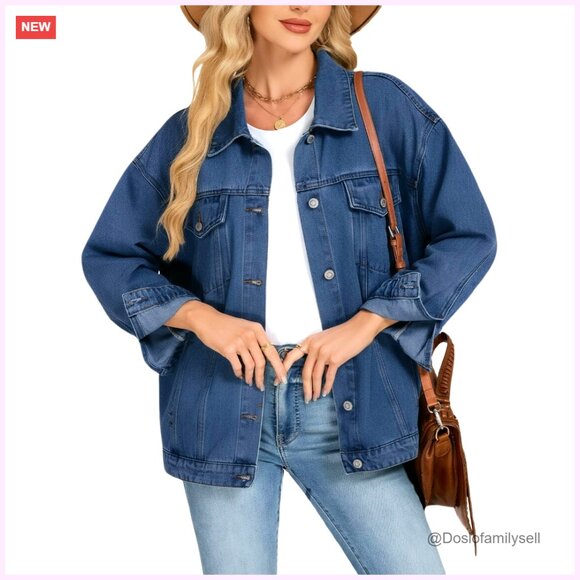 Oversized Denim Jacket Women Loose Fit Boyfriend Style Fall Shacket